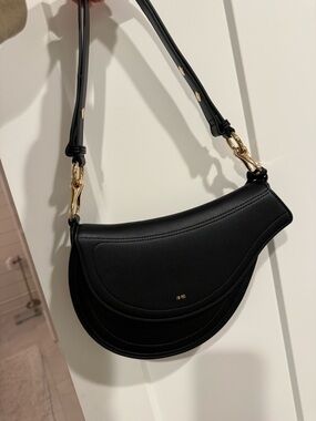 JW PEI Black Crescent Shoulder Bag with Gold Hardware